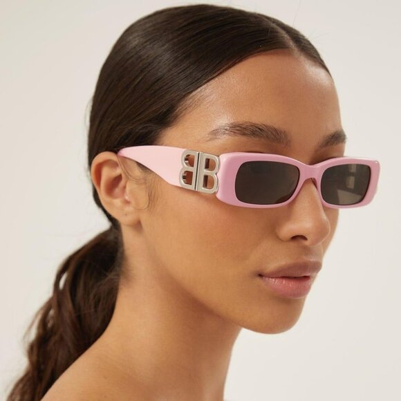 Balenciaga BB0096S 012 BRAND NEW Sunglasses Pink Silver Grey Rectangle Unisex - Picture 13 of 13